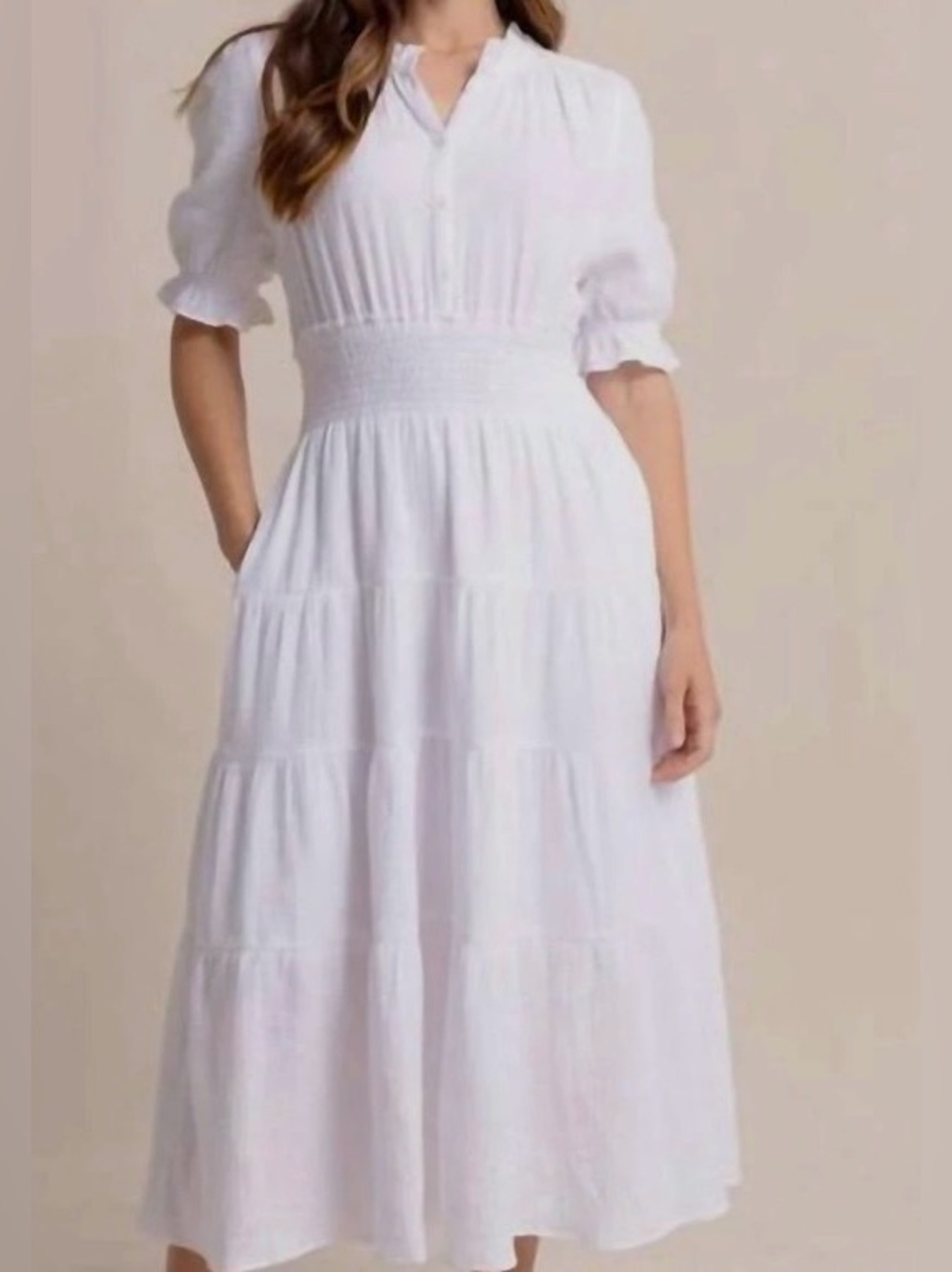 NWT Southern Marsh Christa White Smocked Maxi Dress M Coastal Resort Summer